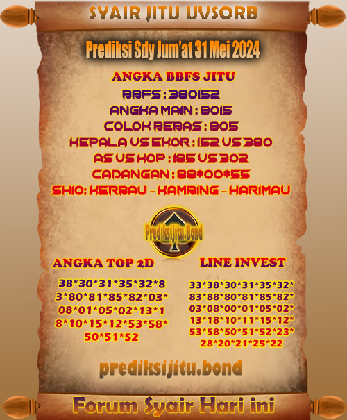 Prediksi Sdy Jum’at 31 Mei 2024